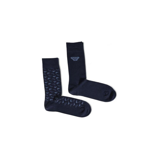 Emporio Armani blue cotton socks for men, 2-pack with logo design and elegant style, perfect for casual or formal wear.