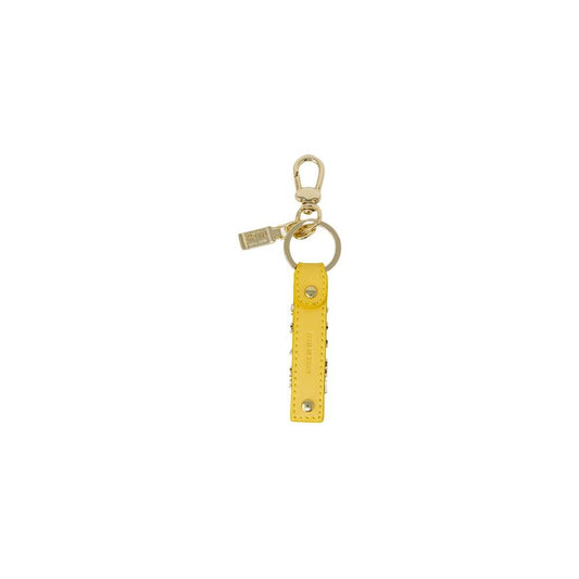 Alviero Martini Prima Classe yellow leather keychain for women, autumn/winter collection, featuring metal accents, 8.5x2x0.2 cm.