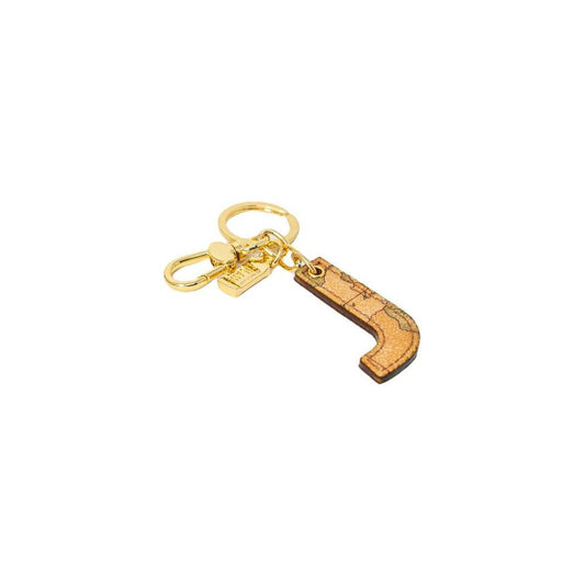 Alviero Martini Prima Classe Beige Polyethylene Keychain with Letter J Design, Elegant Women's Accessory with Gold Ring and Hook