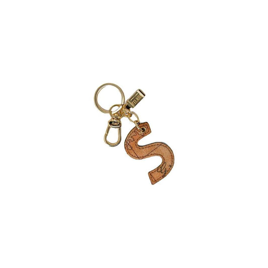 Alviero Martini Prima Classe beige keychain with letter S, made of leather, cotton, and polyester, featuring a lobster clasp.
