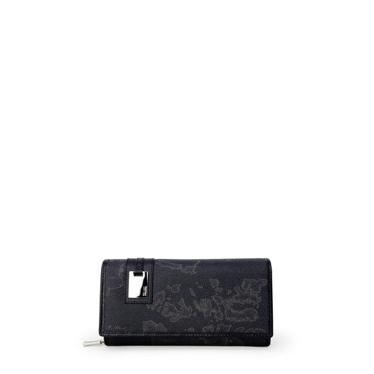Alviero Martini Prima Classe black leather wallet, autumn/winter collection, elegant woman accessory, 19x9x2.5 cm dimensions