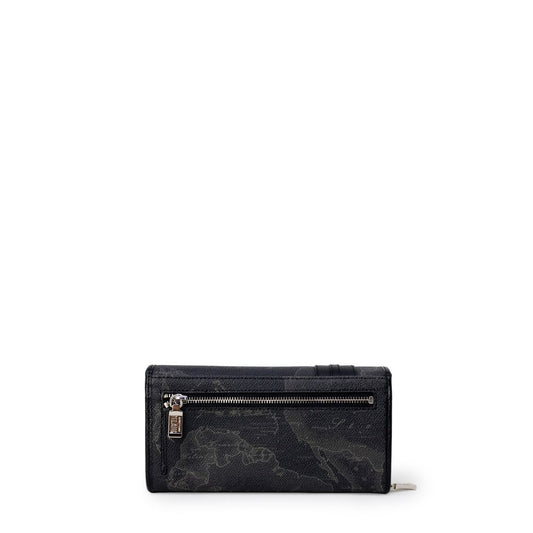 Alviero Martini Prima Classe black leather wallet with zipper, autumn/winter collection, elegant and durable design.