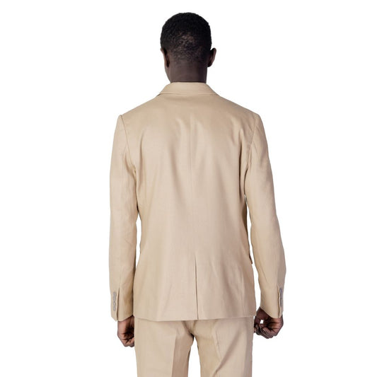 Antony Morato beige linen suit jacket and trousers, back view, men's spring summer collection, 52% linen, 48% viscose blend.