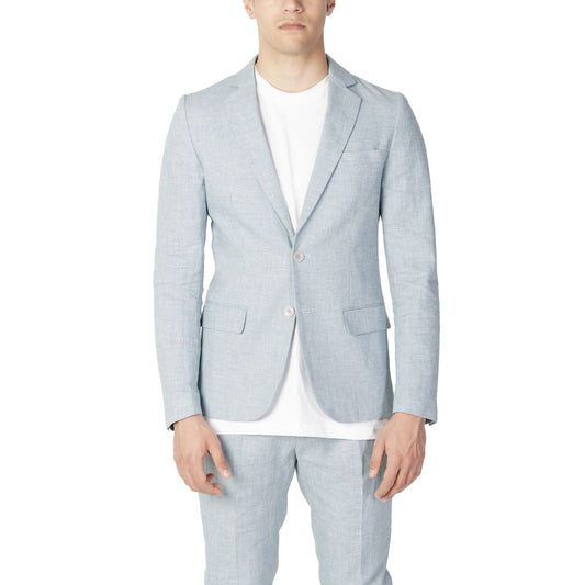 Men's green linen suit jacket by Antony Morato, spring/summer collection, made of 53% flax, 47% cotton.