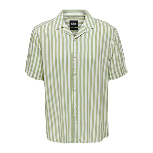 Only & Sons green striped viscose shirt for men, short-sleeve, spring/summer collection