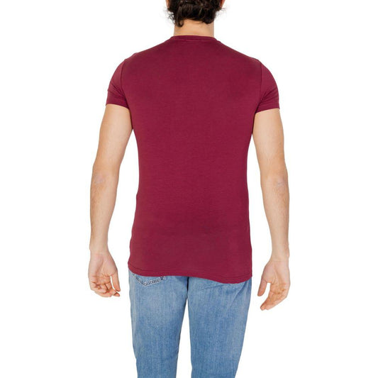 Back view of a man wearing a Bordeaux Emporio Armani Underwear cotton t-shirt, showcasing a comfortable and stylish fit.