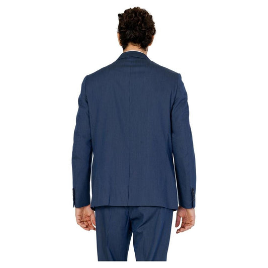 Back view of a man wearing an Antony Morato blue polyester suit, ideal for spring/summer collection.