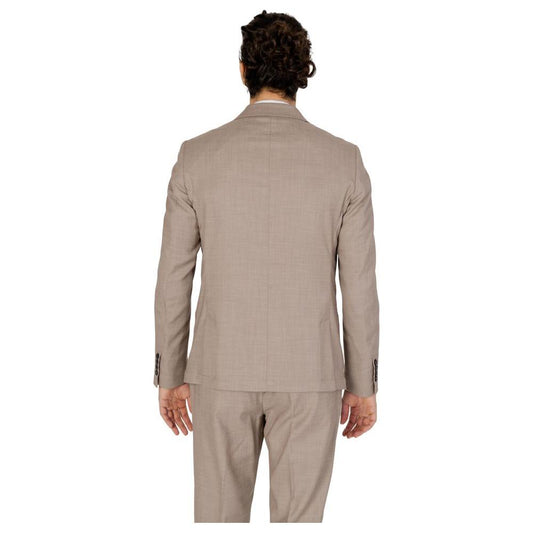 Back view of Anthony Morato beige polyester men's suit, spring/summer collection, featuring jacket and trousers set.