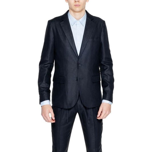 Antony Morato black linen suit for men, spring/summer collection, featuring a blend of 52% linen and 48% viscose.