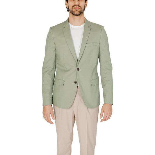 Antony Morato green cotton suit jacket for men, ideal for spring/summer, featuring a blend of cotton, modal, polyamide, and elastane.