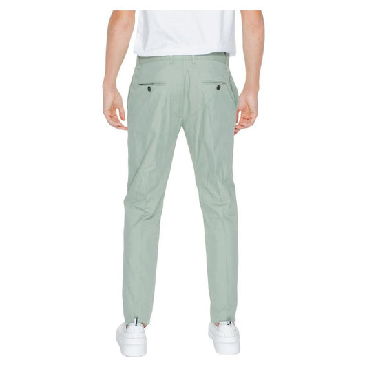 Back view of Antony Morato green cotton men's suit trousers for spring/summer, composed of cotton, modal, polyamide, and elastane.
