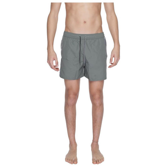 Emporio Armani green polyester men's swimwear, model 211740 4R443, showcasing elegant design and regular fit for beach or pool.