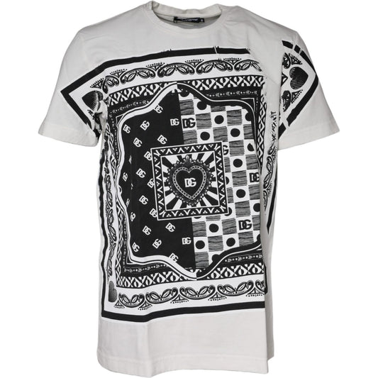 Dolce & Gabbana white bandana print cotton short sleeve t-shirt with graphic design, crew neck, regular fit, logo details, minor defects.