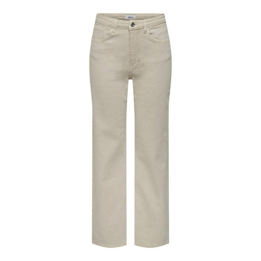 Beige cotton women's baggy jeans for spring/summer collection, made with 99% cotton and 1% elastene, stylish and comfortable.