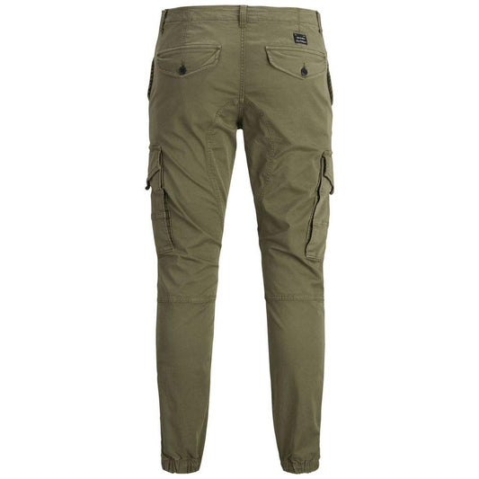 Back view of Jack Jones green cotton jeans with slim fit and side pockets.