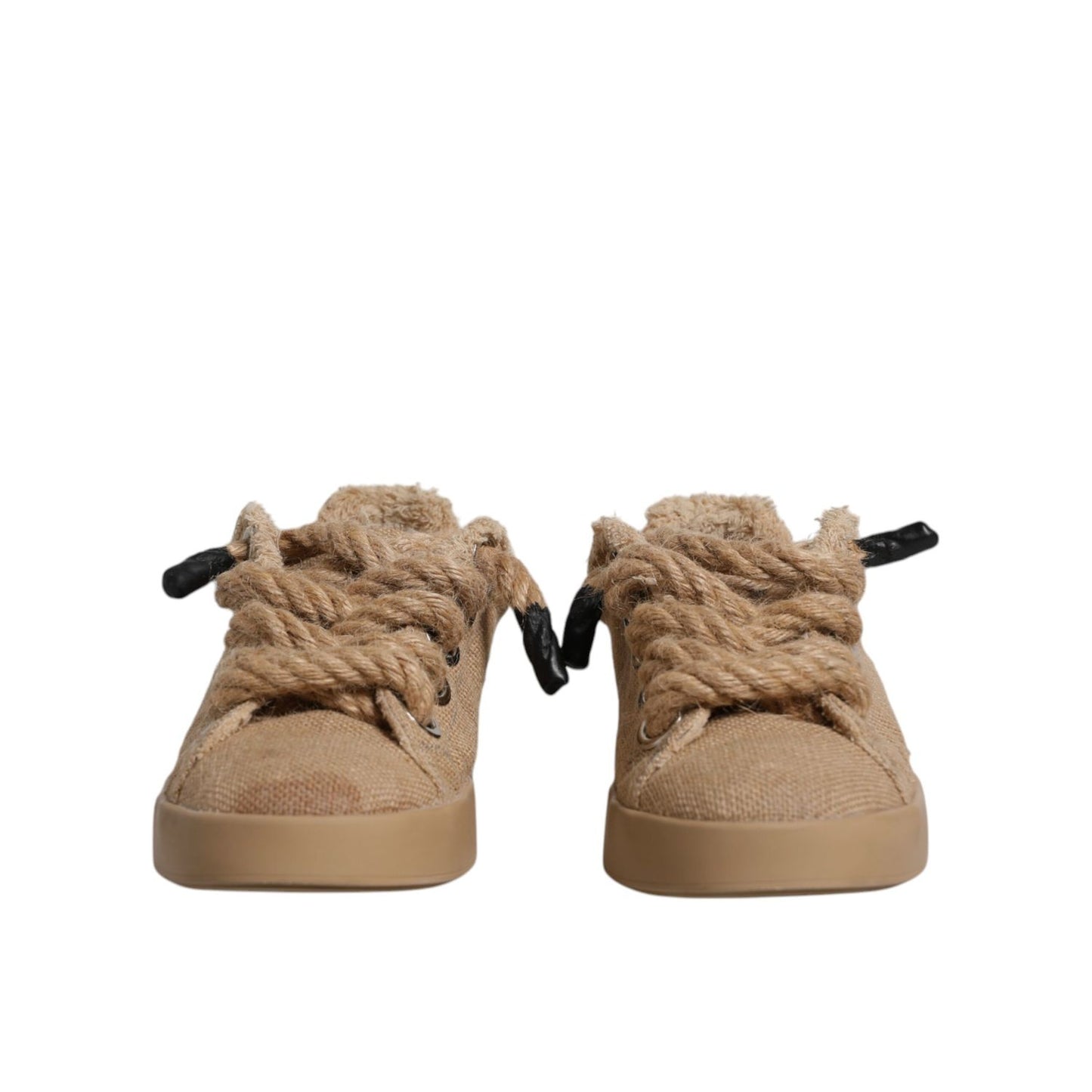 Dolce & Gabbana Brown Jute Fabric Low Top Men Sneakers Shoes