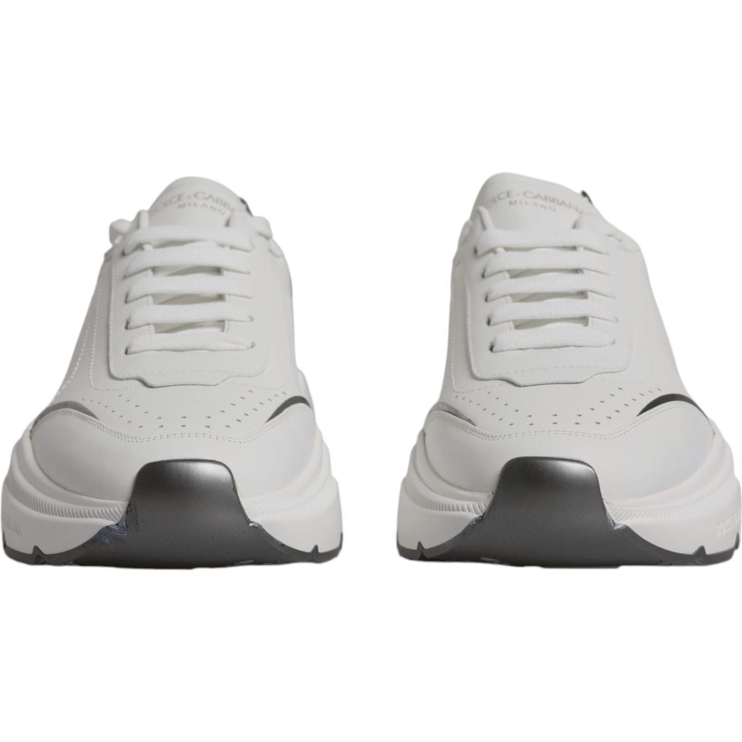 Dolce & Gabbana White Silver DAYMASTER Leather Sneakers Shoes