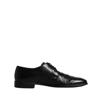 Dolce & Gabbana Black Leather Lace Up Men Derby Formal Shoes