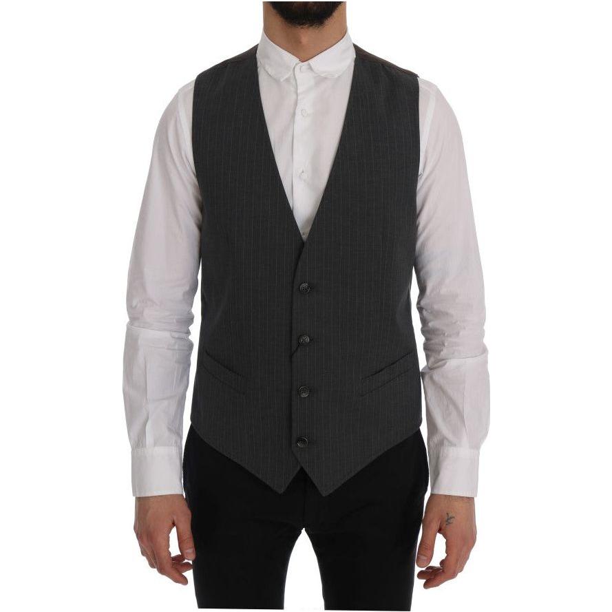 Dolce & Gabbana Gray STAFF Cotton Striped Vest