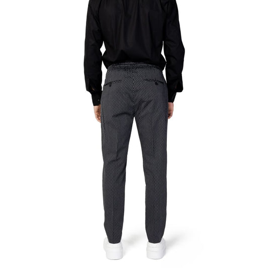 Back view of Antony Morato black cotton men's pants MMTR00679-FA950188, showcasing regular fit and elegant design.