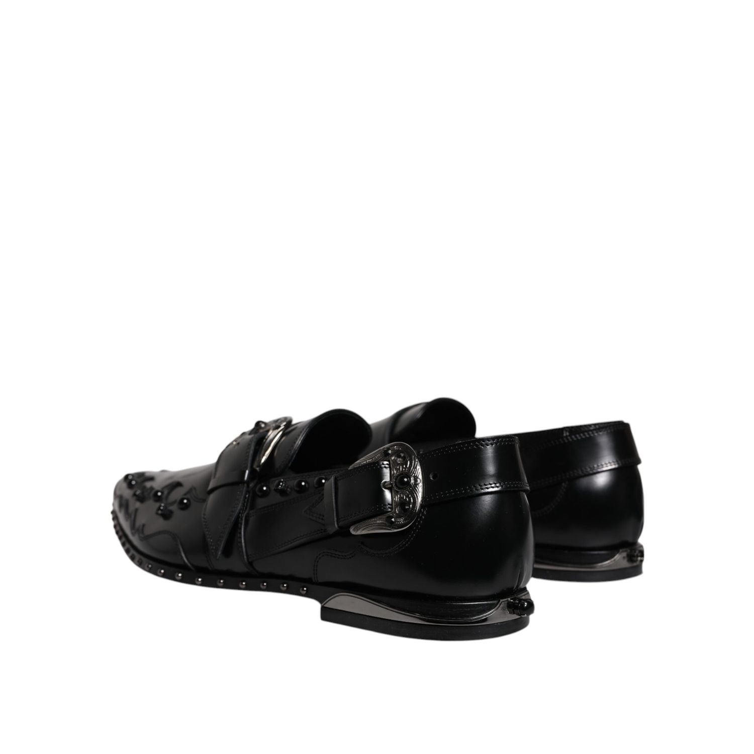 Dolce & Gabbana Black Embellished Derby Monk Strap Shoes