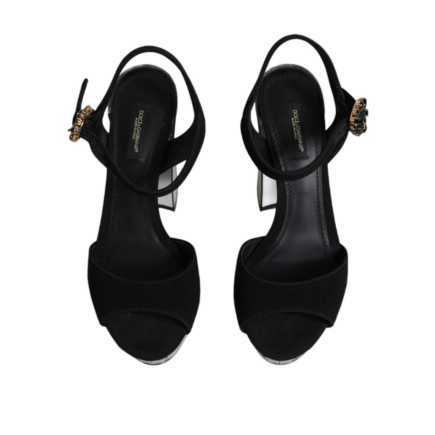 Dolce & Gabbana Black Mirror Heels Platform Sandals Shoes