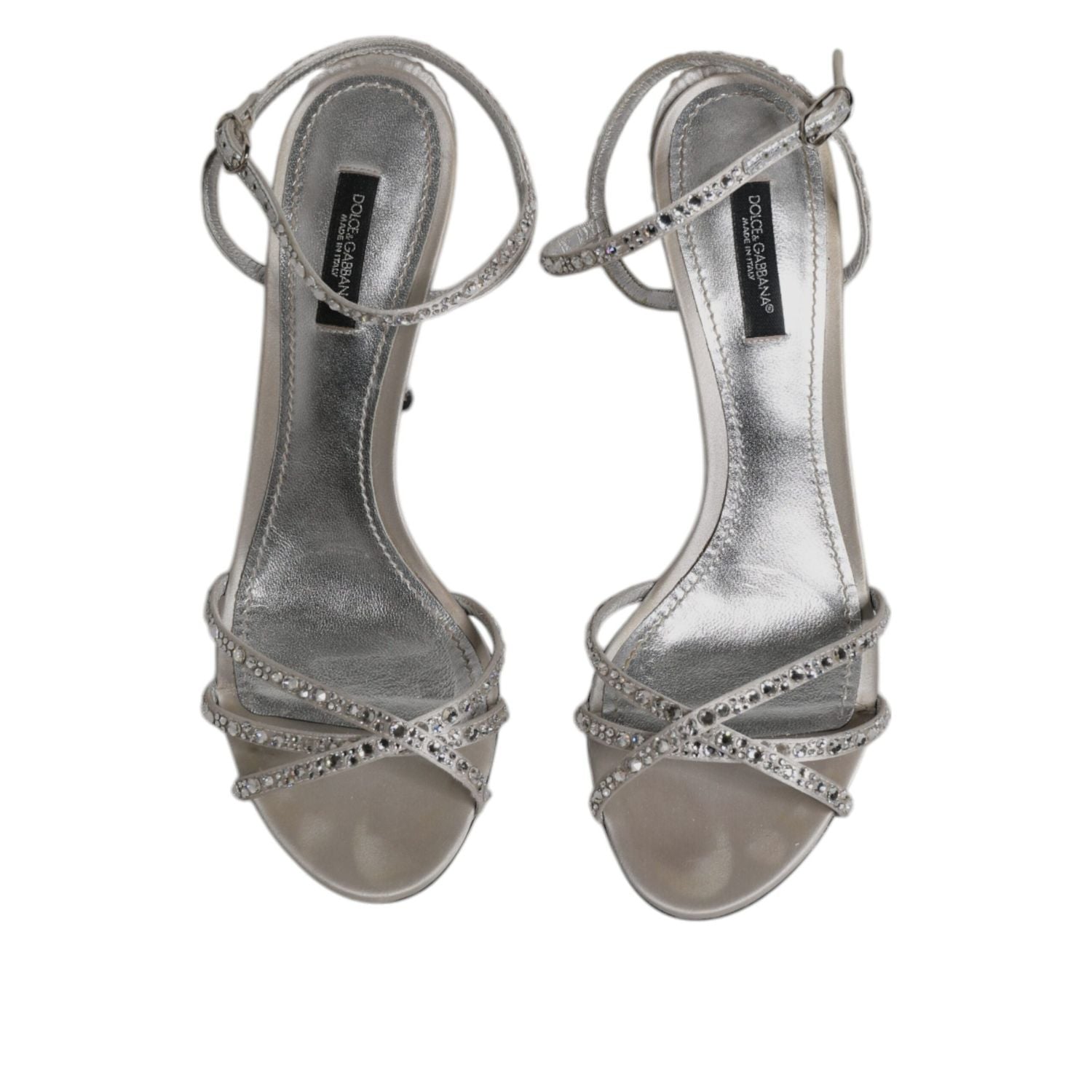 Dolce & Gabbana Silver Crystal Ankle Strap Sandals Shoes