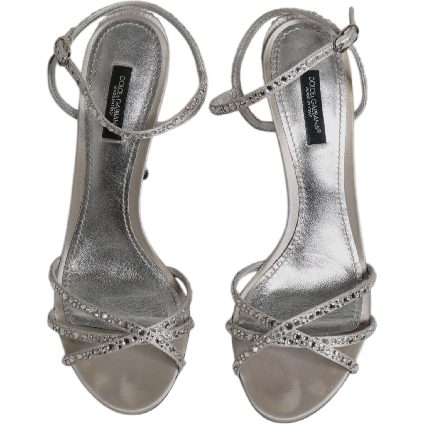 Dolce & Gabbana Silver Crystal Ankle Strap Sandals Shoes LA11990-38