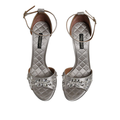 Dolce & Gabbana Silver Ankle Strap Crystal Sandals Shoes