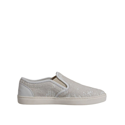 Dolce & Gabbana White Floral Lace Slip On Loafers Shoes