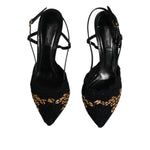 Dolce & Gabbana Black Brown Lace High Heels Slingback Shoes