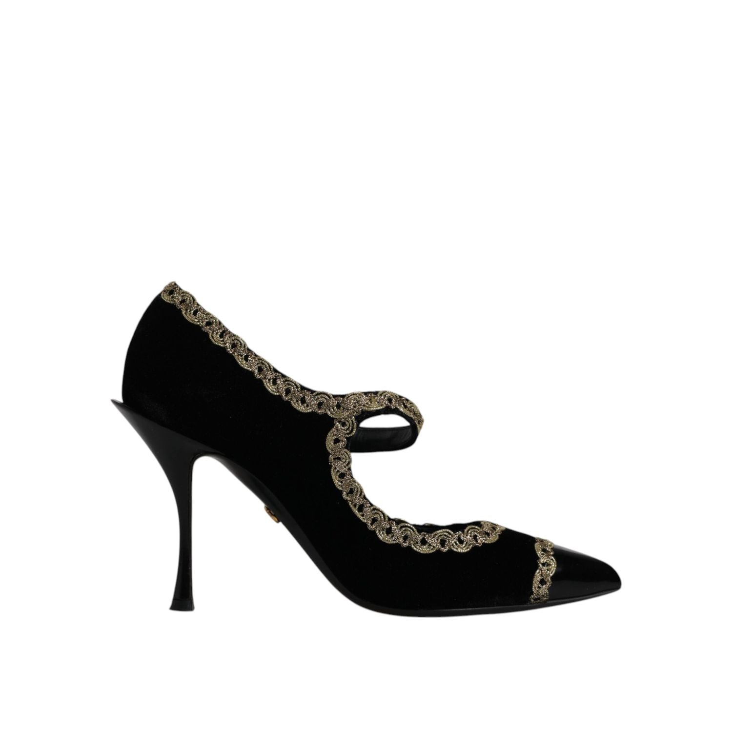 Dolce & Gabbana Black Velvet Gold Mary Janes Pumps Shoes