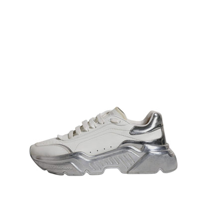 Dolce & Gabbana White Silver Daymaster Low Top Sneakers Shoes