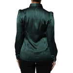 Dolce & Gabbana Dark Green Silk Button Down Long Sleeves Blouse Top