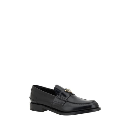 Prada Black Leather Logo Loafers