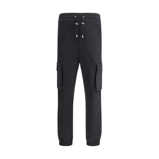 Balmain cotton sweatpants with cargo pockets, elastic waistband, monogram detail, monochrome design, jogger style, regular fit