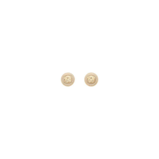 Versace gold-plated earrings with embossed Medusa head and butterfly back fastening.