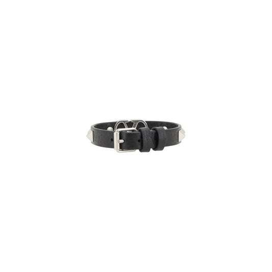 Valentino Garavani Vlogo Bracelet with smooth leather, adjustable buckle, and signature Rockstud studs design.