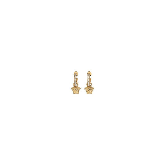 Versace gold-plated Medusa head earrings with pendant design and classic butterfly back closure for stylish elegance.