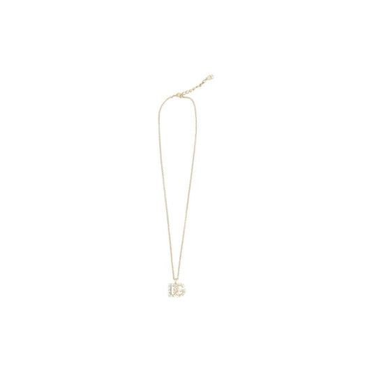 Dolce & Gabbana Rhinestone Logo Necklace with lobster clasp and delicate chain, featuring an iconic rhinestone-embellished pendant.
