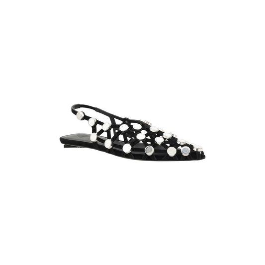 The Attico Grid Ballerinas with suede mesh, mirrored beads, geometric toe, and elastic slingback.