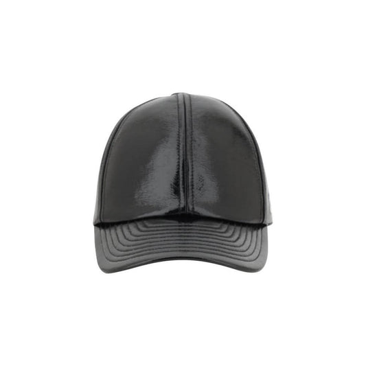 Courrèges Reedition Baseball Hat with shiny finish, embroidered logo, and adjustable back closure, viewed from front.