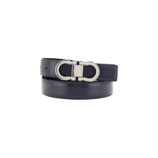 Ferragamo reversible leather belt with Gancini logo buckle, double-face design, luxury accessory.