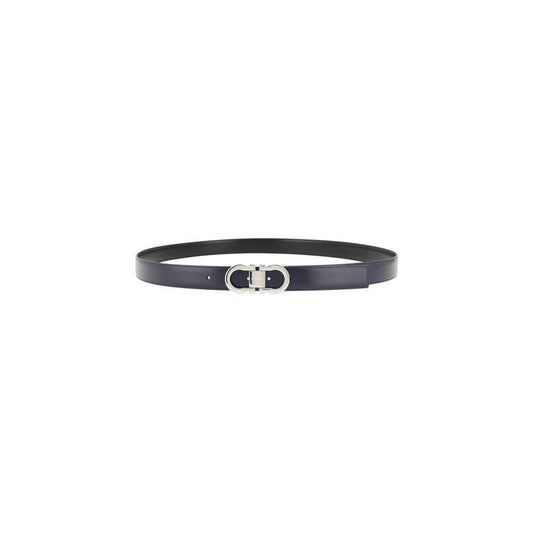 Ferragamo leather reversible belt with metal Gancini logo buckle, double-face design, elegant and versatile accessory