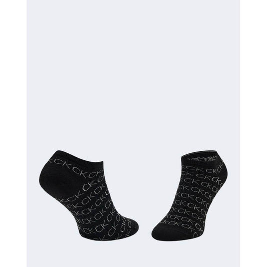 Calvin Klein black cotton women's socks, spring/summer collection, featuring CK logo pattern, made of 95% cotton and 5% elastane.