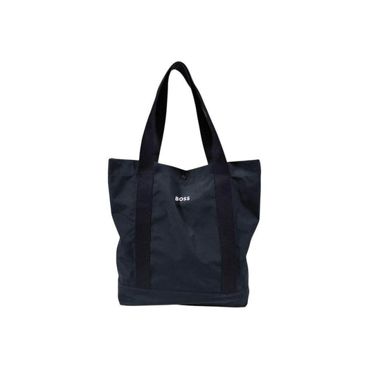 Black Hugo Boss tote bag with logo and two handles, ideal for daily use.