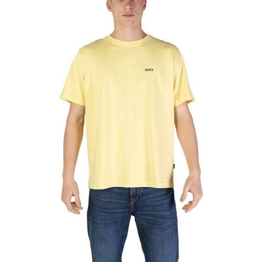 Hugo Boss yellow cotton T-shirt for men, short-sleeved, fall/winter collection, 100% cotton.