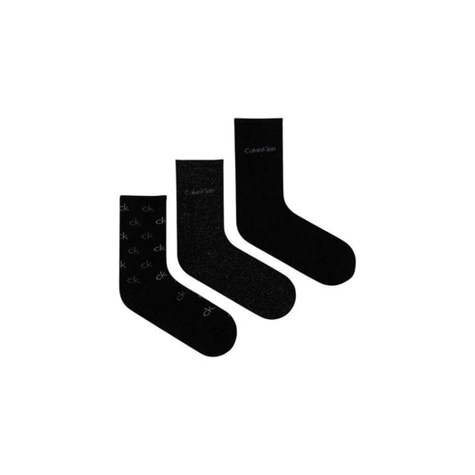 Calvin Klein black cotton tights and socks with logo and lurex detailing, featuring stylish and comfortable design in a set of three.