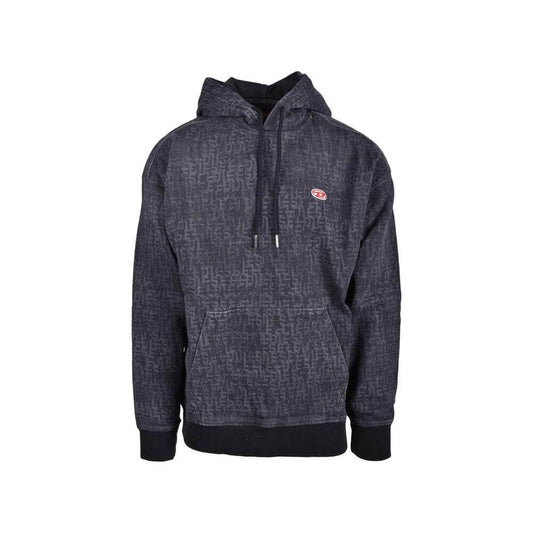 Diesel gray cotton men's capshirt sweatshirt, spring/summer collection, with hood and front pocket, made from 98% cotton, 2% spandex