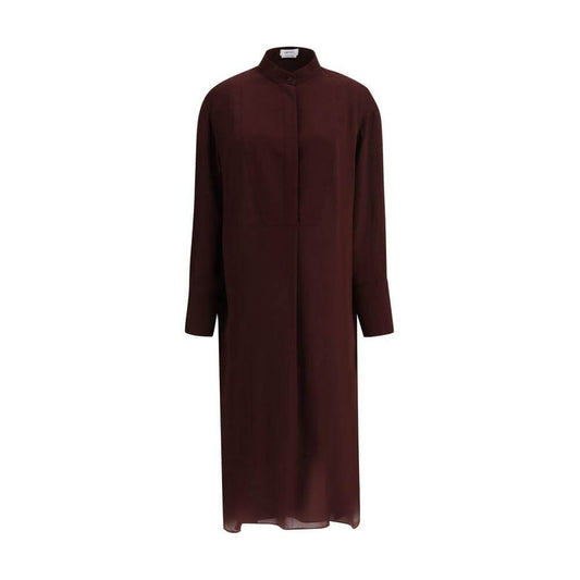 Alexander McQueen Silk Chemisier Dress with classic collar and minimalist design in semi-transparent fabric.